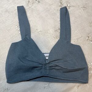 Vintage-Inspired Mango Blue-Gray Ribbed Bralette – Size XS